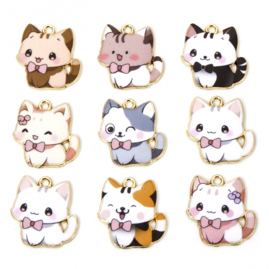 Picture of Zinc Based Alloy Charms Gold Plated Multicolor Cat Animal Enamel 21mm x 20mm