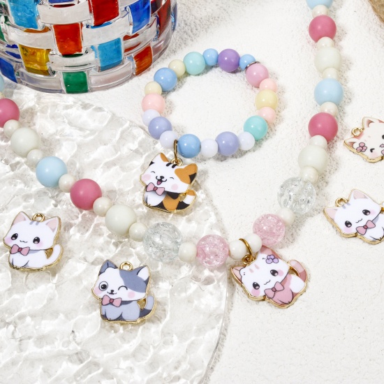 Picture of Zinc Based Alloy Charms Gold Plated Multicolor Cat Animal Enamel 21mm x 20mm