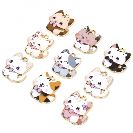 Picture of Zinc Based Alloy Charms Gold Plated Multicolor Cat Animal Enamel 21mm x 20mm