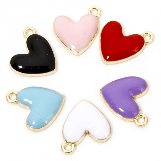 Immagine di 20 Pz Lega di Zinco San Valentino Ciondoli Oro Placcato Multicolore Cuore Smalto 16mm x 15mm