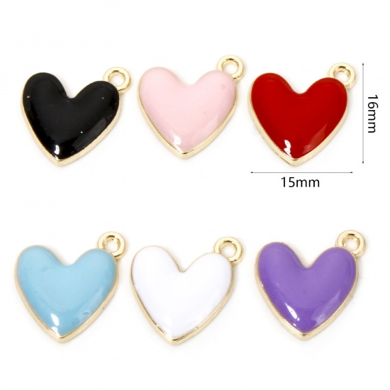 Immagine di 20 Pz Lega di Zinco San Valentino Ciondoli Oro Placcato Multicolore Cuore Smalto 16mm x 15mm