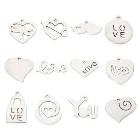 5 Pcs Breloques en 201 Acier Inoxydable Respectueux de la Nature La Saint Valentin Cœur Argent Mat Spiral Creux