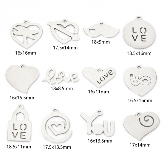 5 個 エコフレンドリー 201ステンレス鋼 バレンタイン・デー チャーム ハート シルバートーン 螺旋 透かし の画像