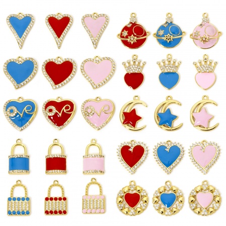 Eco-friendly Brass Micro Pave Charms 18K Real Gold Plated Heart Lock Enamel Clear Cubic Zirconia