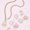 Picture of Eco-friendly Brass Micro Pave Charms 18K Real Gold Plated Heart Lock Enamel Clear Cubic Zirconia
