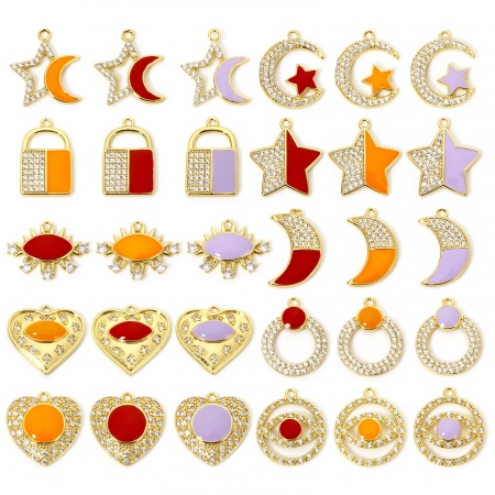 1 Stück Umweltfreundlich Messing Micro Pave Charms 18K Echtgold plattiert Halbmond Schloss Emaille Klar Zirkonia