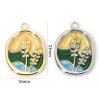 Picture of 1 Piece Eco-friendly Brass Oil Painting Style Charms Real Gold Plated Multicolor Oval Flower Enamel 23mm x 16mm