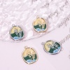Picture of 1 Piece Eco-friendly Brass Oil Painting Style Charms Real Gold Plated Multicolor Oval Flower Enamel 23mm x 16mm