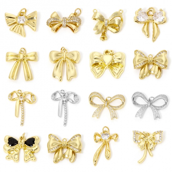 Image de 1 Pièce Breloques Vêtements en Laiton Respectueux de la Nature Nœuds Papillon Multicolore Micro Pave à Zircone Cubique Clair