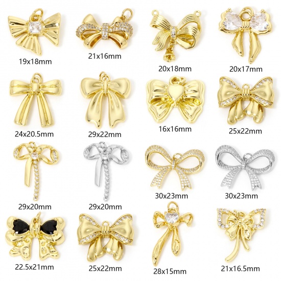 Image de 1 Pièce Breloques Vêtements en Laiton Respectueux de la Nature Nœuds Papillon Multicolore Micro Pave à Zircone Cubique Clair