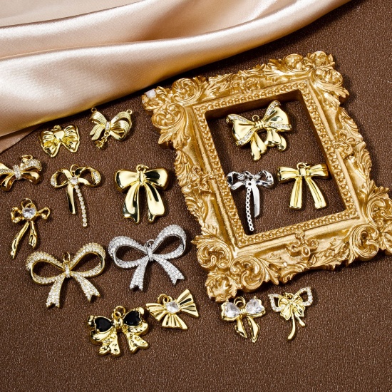 Image de 1 Pièce Breloques Vêtements en Laiton Respectueux de la Nature Nœuds Papillon Multicolore Micro Pave à Zircone Cubique Clair