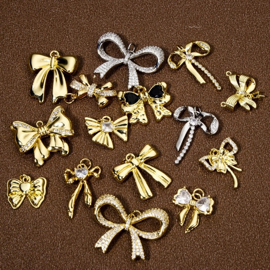 Image de 1 Pièce Breloques Vêtements en Laiton Respectueux de la Nature Nœuds Papillon Multicolore Micro Pave à Zircone Cubique Clair