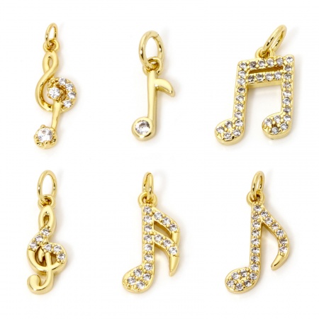 1 Stück Umweltfreundlich Messing Musik Charms 18K Echtgold plattiert Musik Note Micro Pave Klar Zirkonia