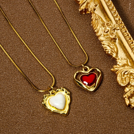 Immagine di 1 Pz Ecologico Ottone San Valentino Ciondoli Cuore 18K Vero Oro Placcato Smalto