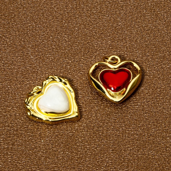 Immagine di 1 Pz Ecologico Ottone San Valentino Ciondoli Cuore 18K Vero Oro Placcato Smalto