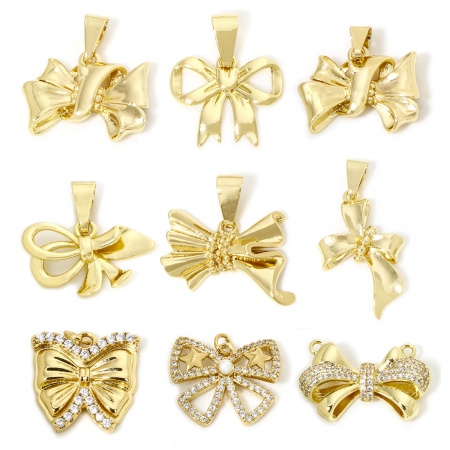 1 Stück Umweltfreundlich Messing Kleidung Charm-Anhänger Echtgold plattiert Schleife