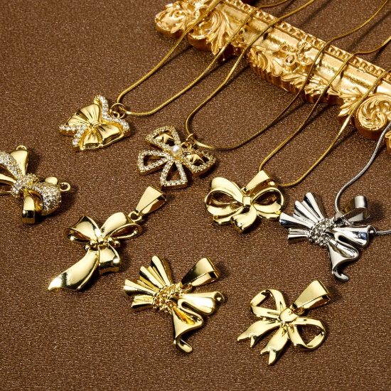 Immagine di 1 Pz Ecologico Ottone Abiti Ciondoli Pendenti Cravatta a Farfalla Oro riempito