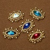 Picture of Eco-friendly Brass & Glass Religious Connectors Charms Pendants Evil Eye Eye of Providence/ All-seeing Eye 18K Real Gold Plated Multicolor Micro Pave Clear Cubic Zirconia 28mm x 22mm