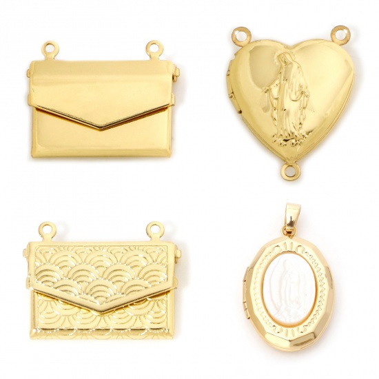 Picture of Eco-friendly Brass Charms 18K Real Gold Plated Can Open Photo Box