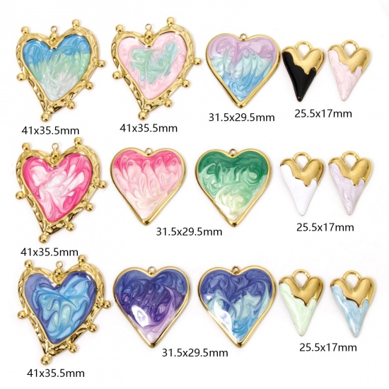 Immagine di 1 Pz Placcatura Sottovuoto 304 Acciaio Inossidabile San Valentino Ciondoli Pendenti Cuore Oro Placcato Multicolore Smalto