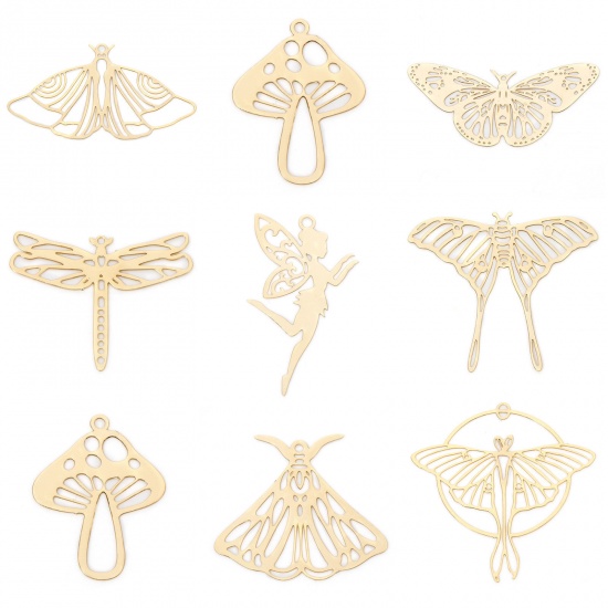 Picture of Iron Based Alloy Filigree Stamping Pendants Multicolor Butterfly Animal Mushroom Hollow