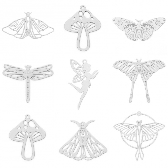 Picture of Iron Based Alloy Filigree Stamping Pendants Multicolor Butterfly Animal Mushroom Hollow