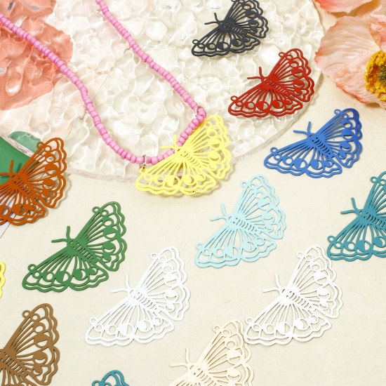 Picture of Iron Based Alloy Filigree Stamping Connectors Charms Pendants Multicolor Moth Moon Phases Hollow 4.6cm x 2.6cm