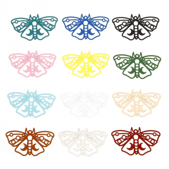 Picture of Iron Based Alloy Filigree Stamping Pendants Multicolor Moth Moon Hollow 3.8cm x 2.2cm