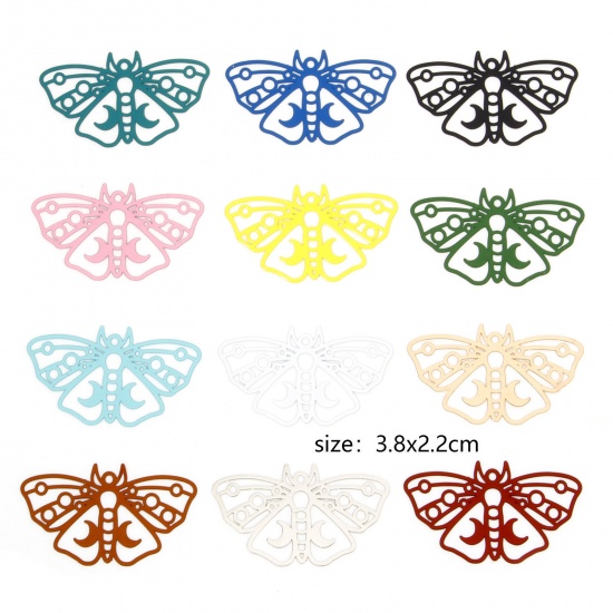 Picture of Iron Based Alloy Filigree Stamping Pendants Multicolor Moth Moon Hollow 3.8cm x 2.2cm