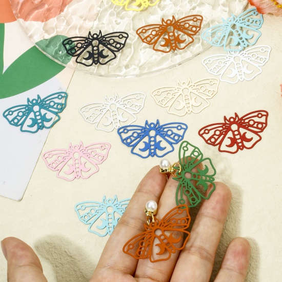 Picture of Iron Based Alloy Filigree Stamping Pendants Multicolor Moth Moon Hollow 3.8cm x 2.2cm