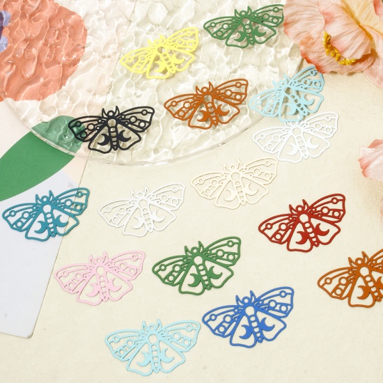 Picture of Iron Based Alloy Filigree Stamping Pendants Multicolor Moth Moon Hollow 3.8cm x 2.2cm