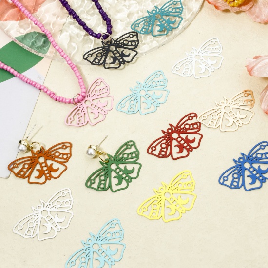 Picture of Iron Based Alloy Filigree Stamping Pendants Multicolor Moth Moon Hollow 3.8cm x 2.2cm