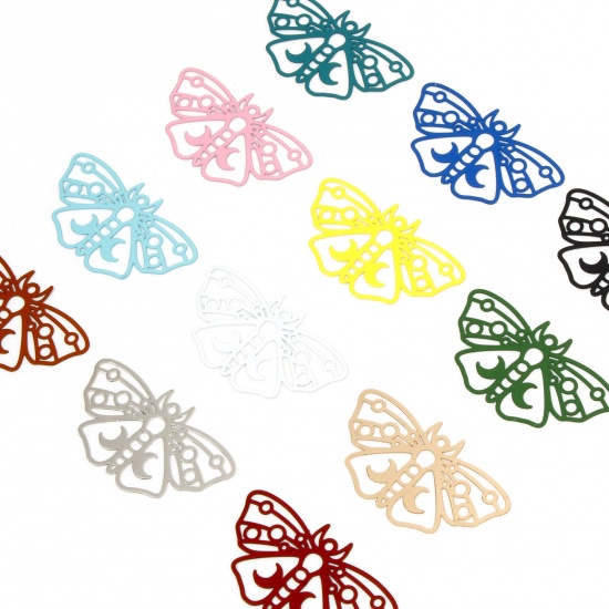 Picture of Iron Based Alloy Filigree Stamping Pendants Multicolor Moth Moon Hollow 3.8cm x 2.2cm