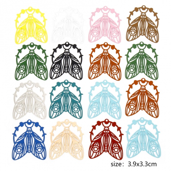 Picture of Iron Based Alloy Filigree Stamping Pendants Multicolor Moth Moon Phases Hollow 3.9cm x 3.3cm