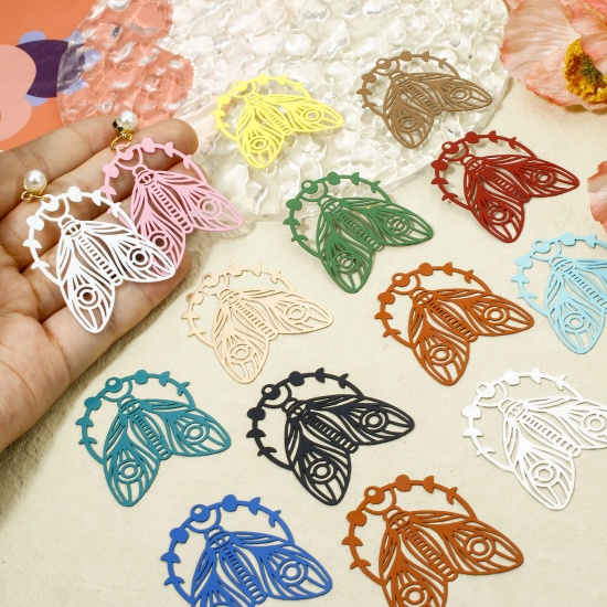 Picture of Iron Based Alloy Filigree Stamping Pendants Multicolor Moth Moon Phases Hollow 3.9cm x 3.3cm