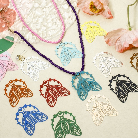 Picture of Iron Based Alloy Filigree Stamping Pendants Multicolor Moth Moon Phases Hollow 3.9cm x 3.3cm