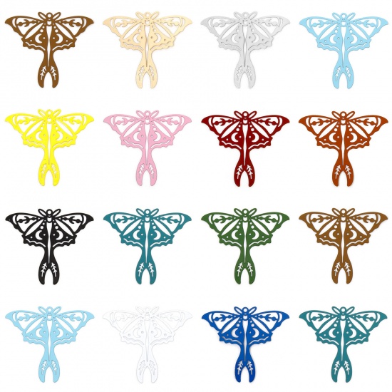 Picture of Iron Based Alloy Filigree Stamping Pendants Multicolor Moth Moon Phases Hollow 4.1cm x 3.5cm