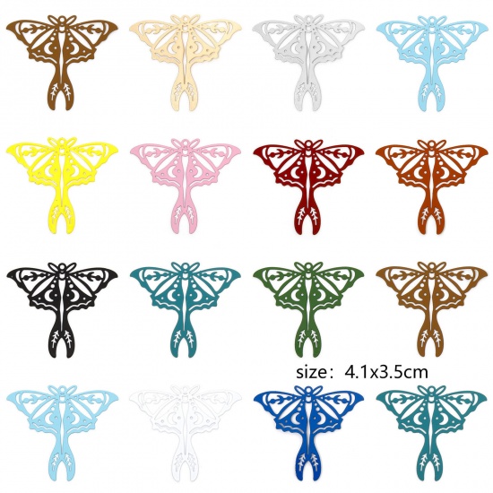 Picture of Iron Based Alloy Filigree Stamping Pendants Multicolor Moth Moon Phases Hollow 4.1cm x 3.5cm