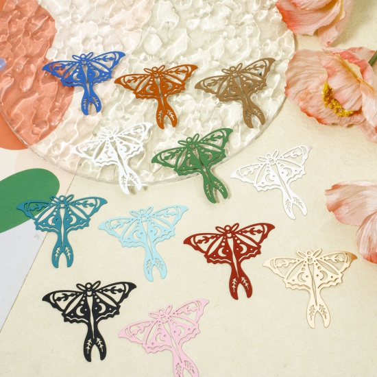 Picture of Iron Based Alloy Filigree Stamping Pendants Multicolor Moth Moon Phases Hollow 4.1cm x 3.5cm