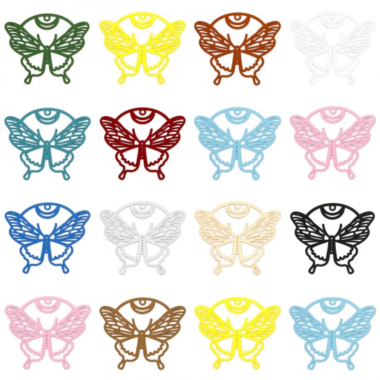 Picture of Iron Based Alloy Filigree Stamping Pendants Multicolor Butterfly Animal Hollow 3.7cm x 3.2cm