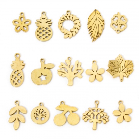 Vacuum Plating 304 Stainless Steel Cut Out Charms 18K Gold Plated Double-sided Polishing