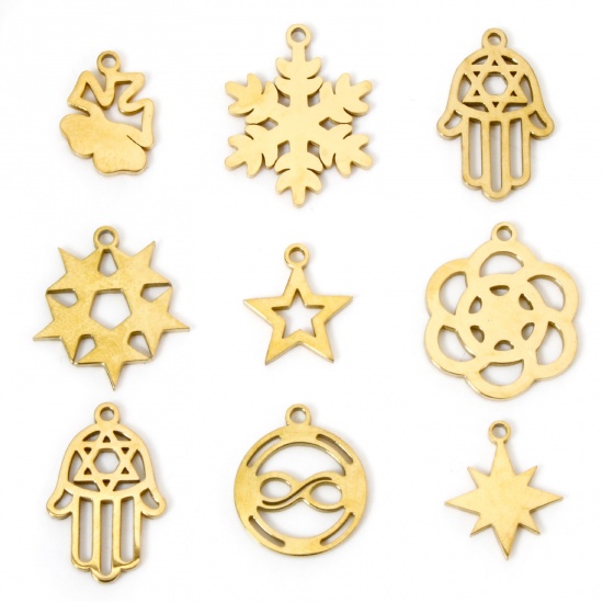 Picture of Vacuum Plating 304 Stainless Steel Cut Out Charms 18K Gold Plated Double-sided Polishing