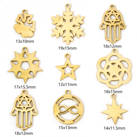 Picture of Vacuum Plating 304 Stainless Steel Cut Out Charms 18K Gold Plated Double-sided Polishing