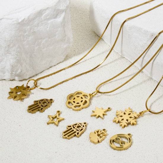 Picture of Vacuum Plating 304 Stainless Steel Cut Out Charms 18K Gold Plated Double-sided Polishing