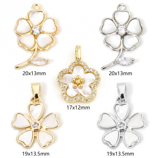 Picture of Eco-friendly Natural Shell & Brass Charms Real Gold Plated Flower