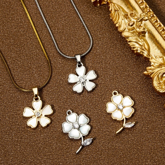 Picture of Eco-friendly Natural Shell & Brass Charms Real Gold Plated Flower