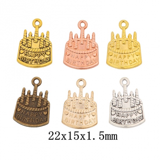 Immagine di 50 Pz Lega di Zinco Ciondoli Multicolore Torta Candela Lettere " HAPPY BIRTHDAY " 22mm x 15mm