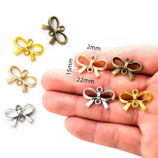 Immagine di 50 Pz Lega di Zinco Abiti Pendenti Charms Connettori Accessori Cravatta a Farfalla Multicolore Filigrana 22mm x 15mm