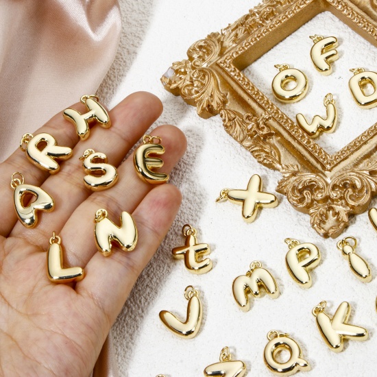 Picture of Eco-friendly Brass Charms 18K Real Gold Plated Capital Alphabet/ Letter 3D