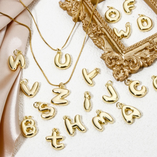 Picture of Eco-friendly Brass Charms 18K Real Gold Plated Capital Alphabet/ Letter 3D